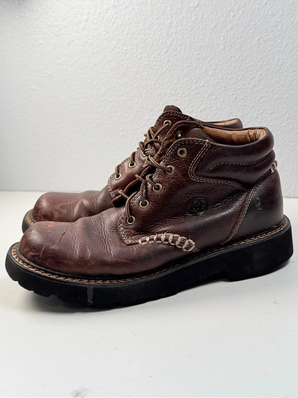 Ariat Mens 8.5 B Brown Leather Lace Up Ankle Work Boots Rugged Lug Sole